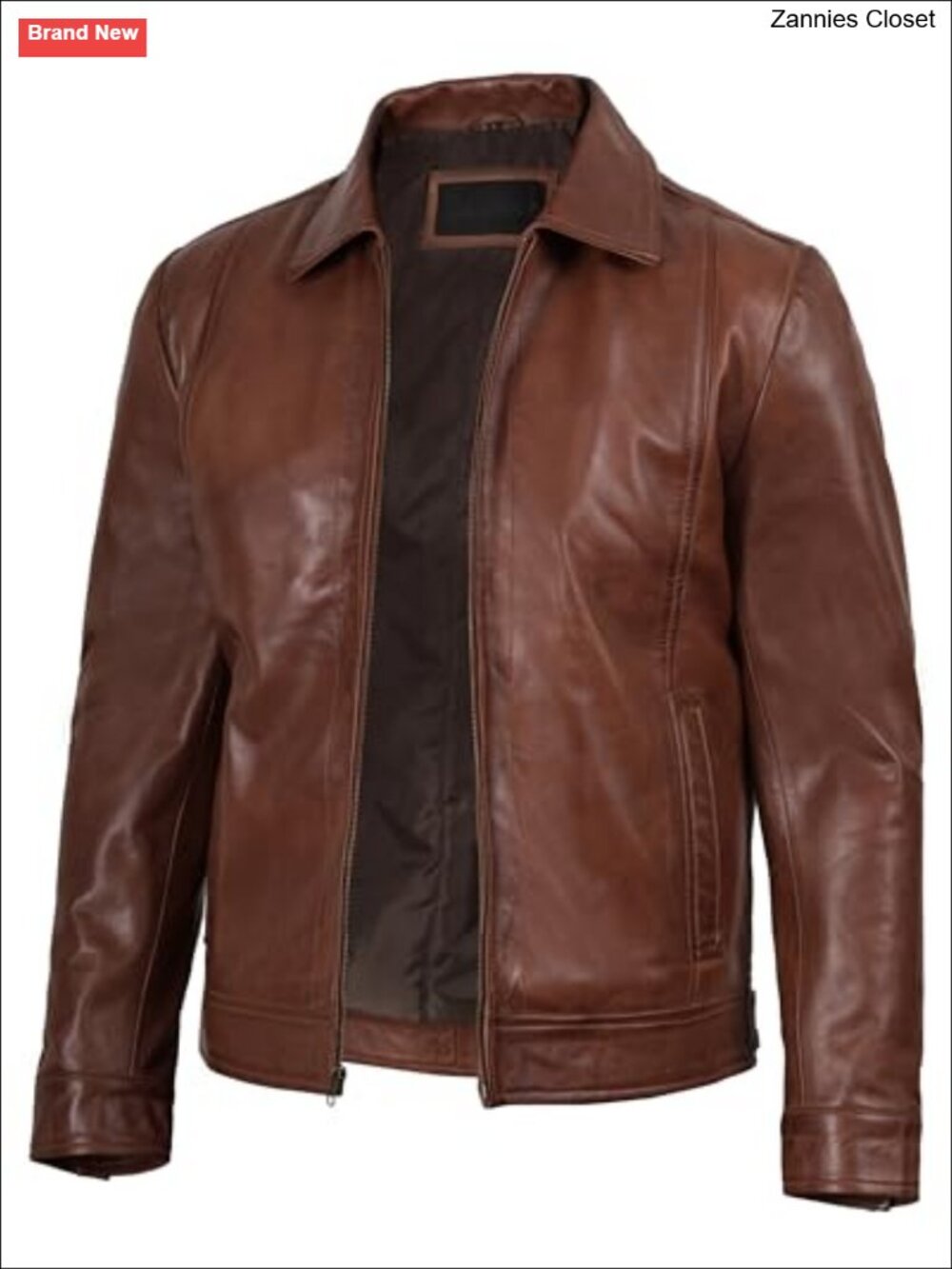 Genuine Lambskin Leather Jacket Shirt Collar Vintage Distressed Zip Front